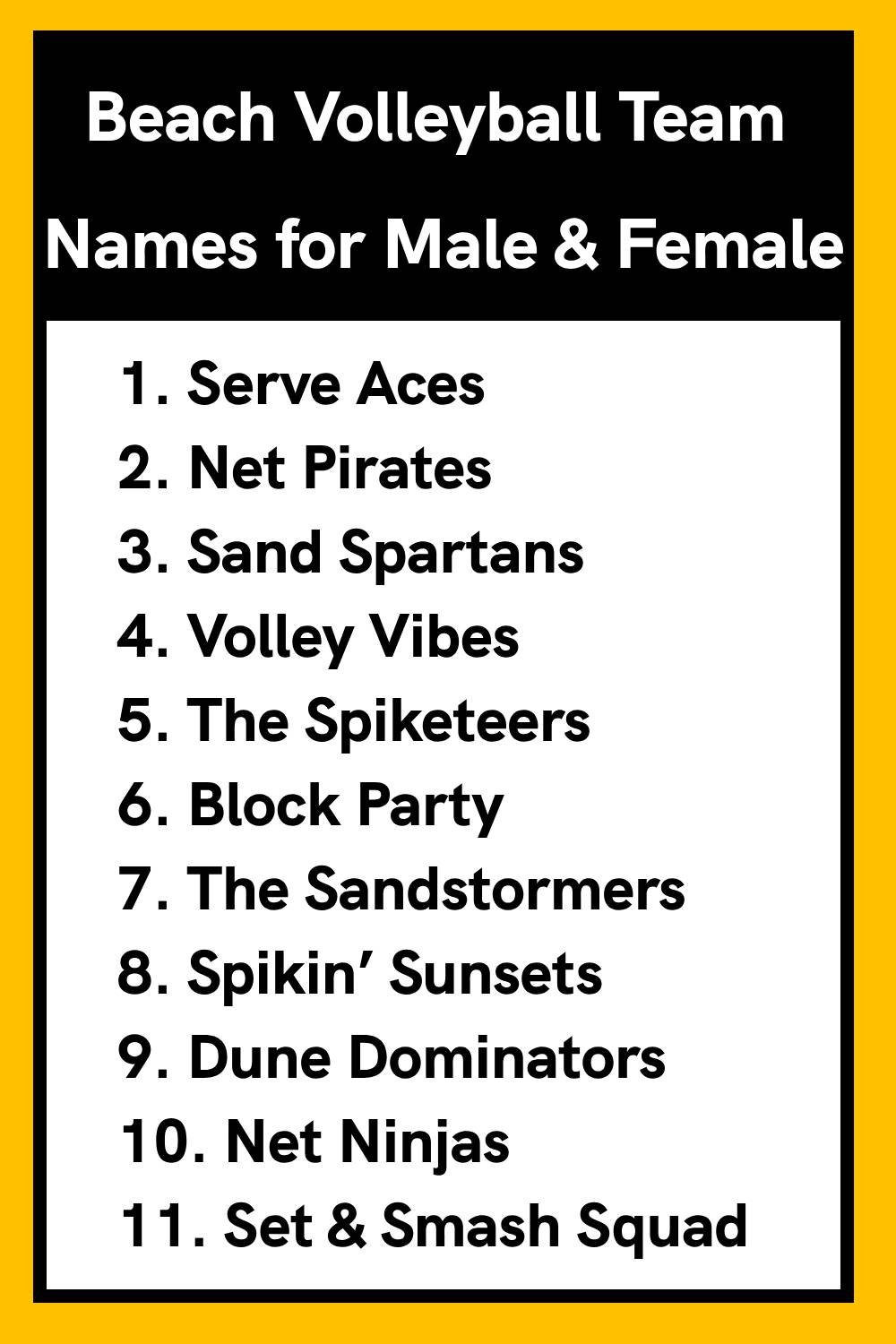 Beach Volleyball Team Names for Male & Female