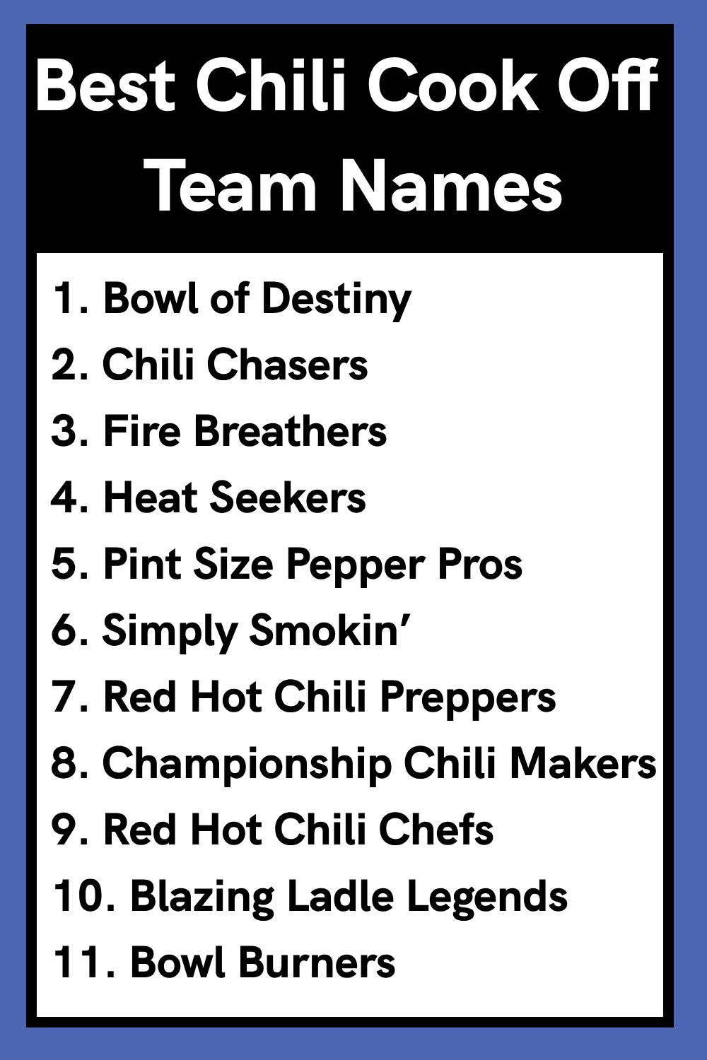 Spicy Chili Cook-Off Team Names