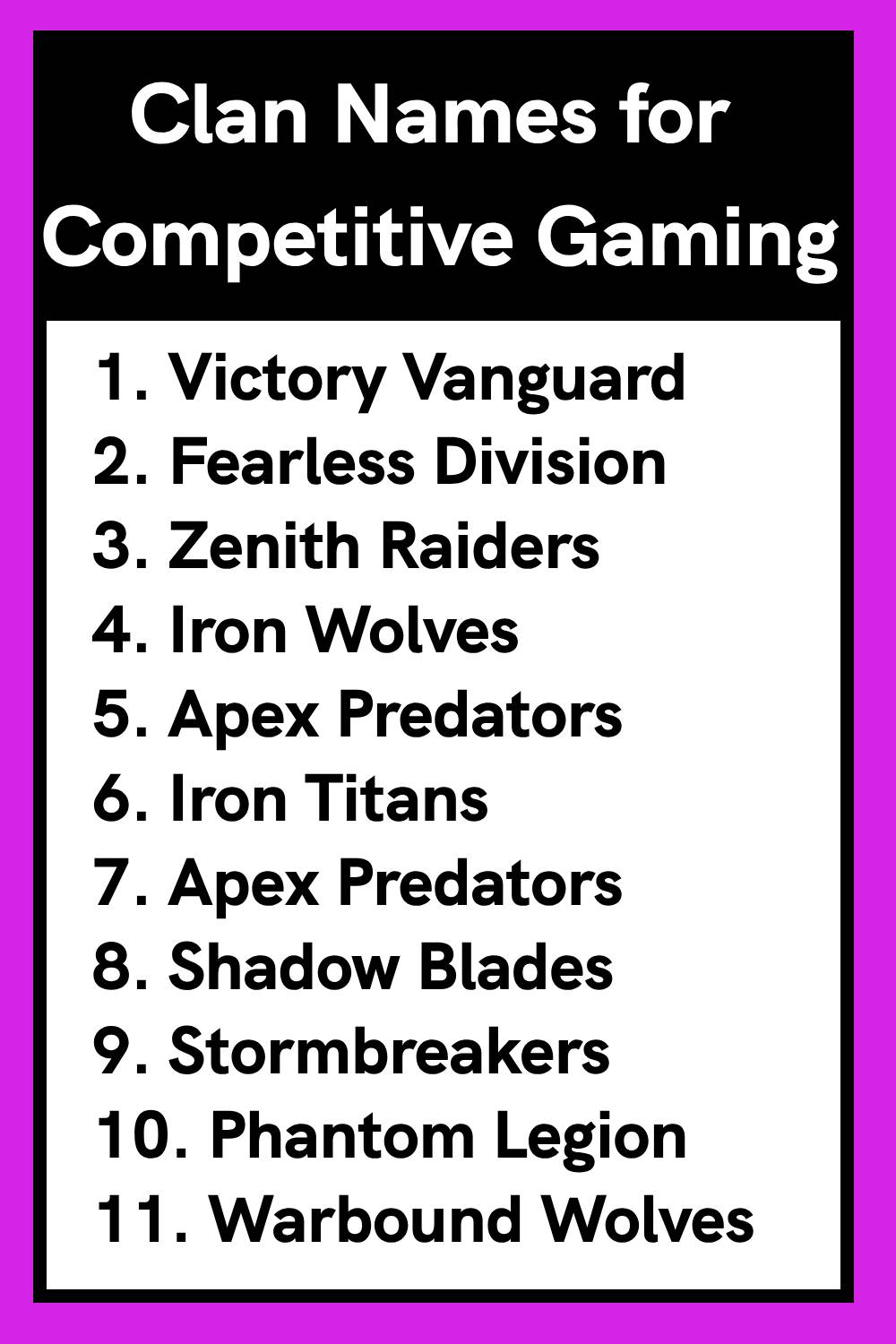 Clan Names for Competitive Gaming