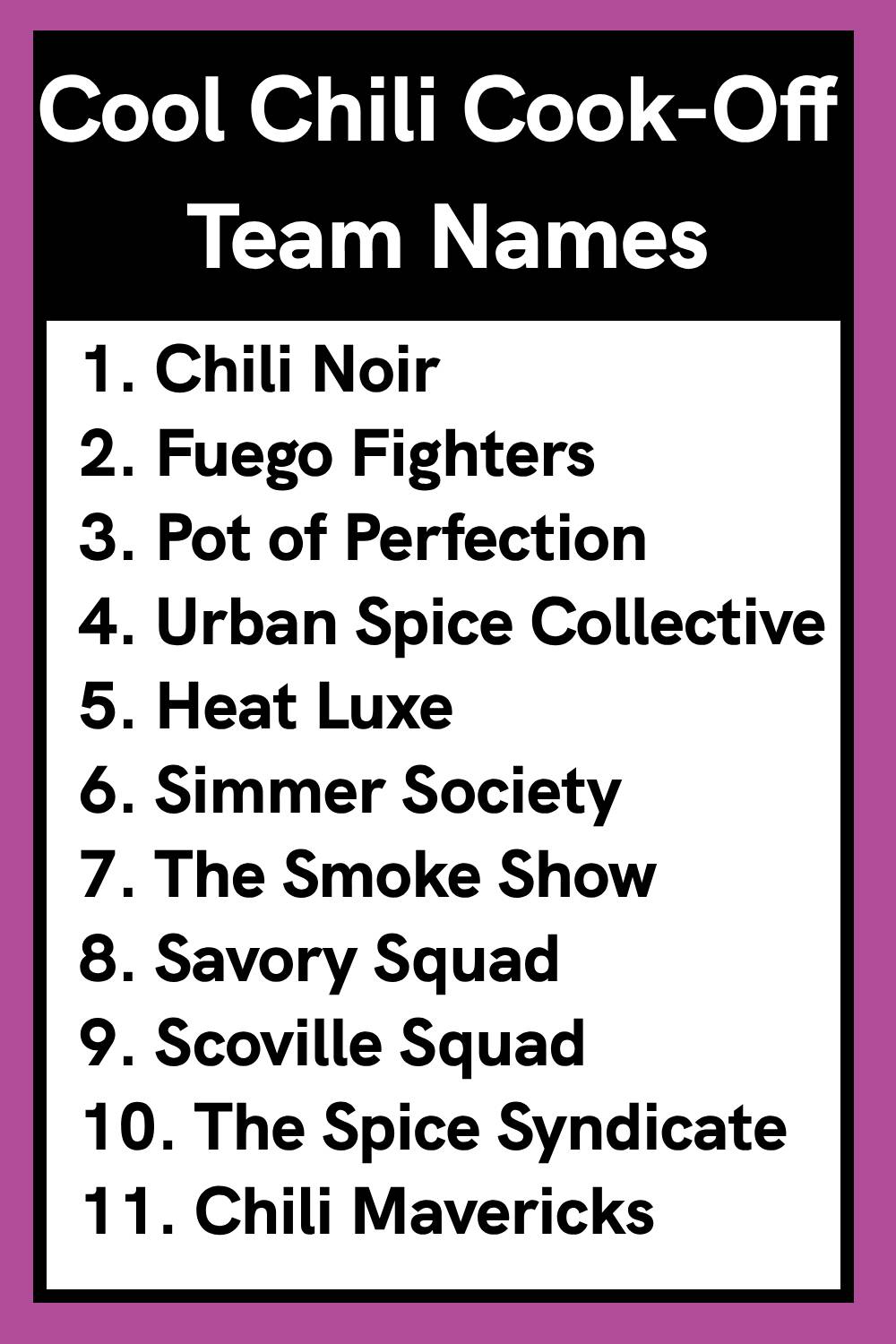 Cool Chili Cook-Off Team Names