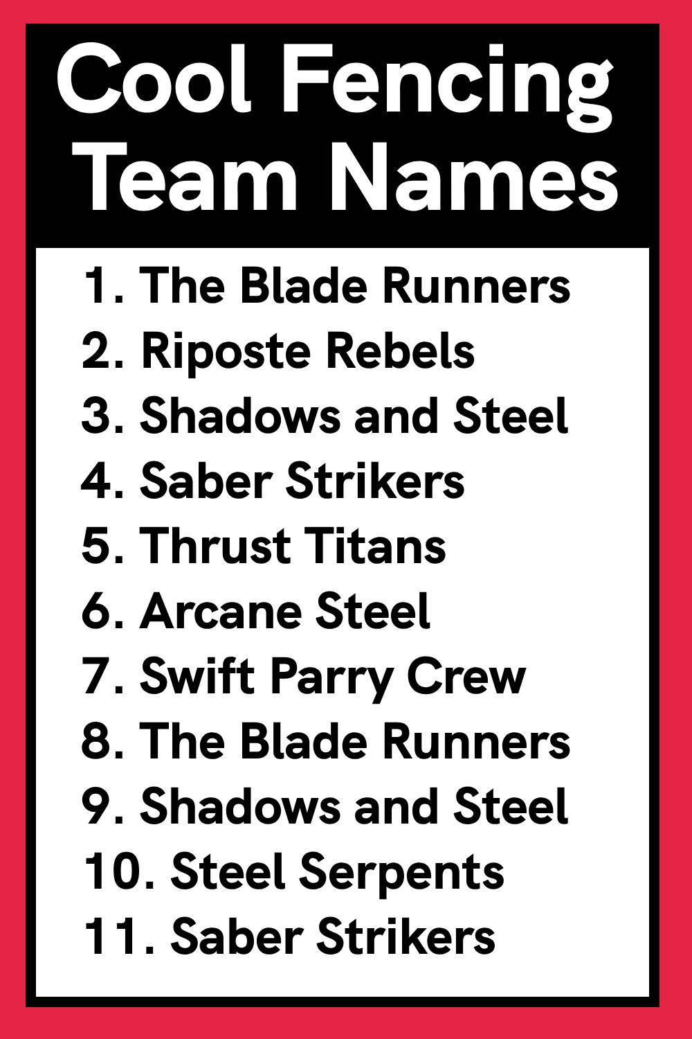 Cool Fencing Team Names