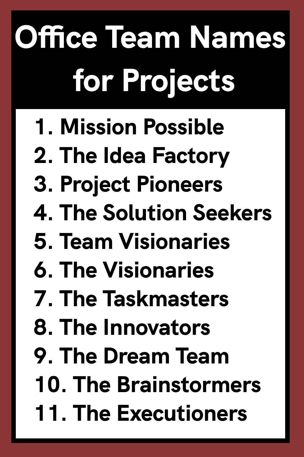 Office Team Names for Projects