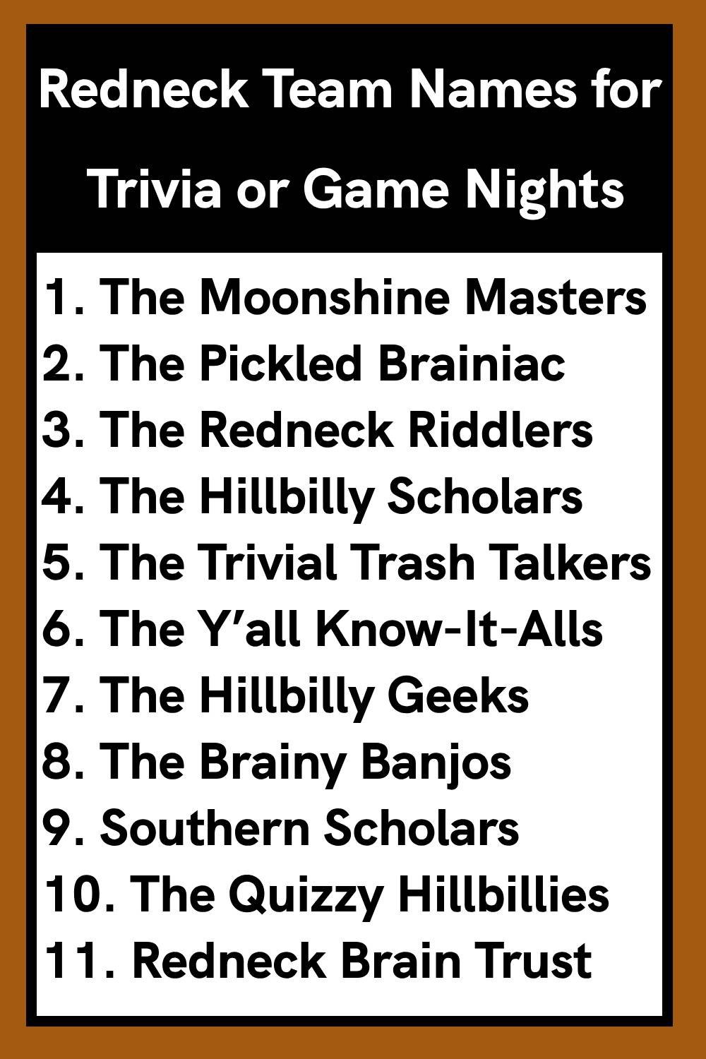Redneck Team Names for Trivia or Game Nights