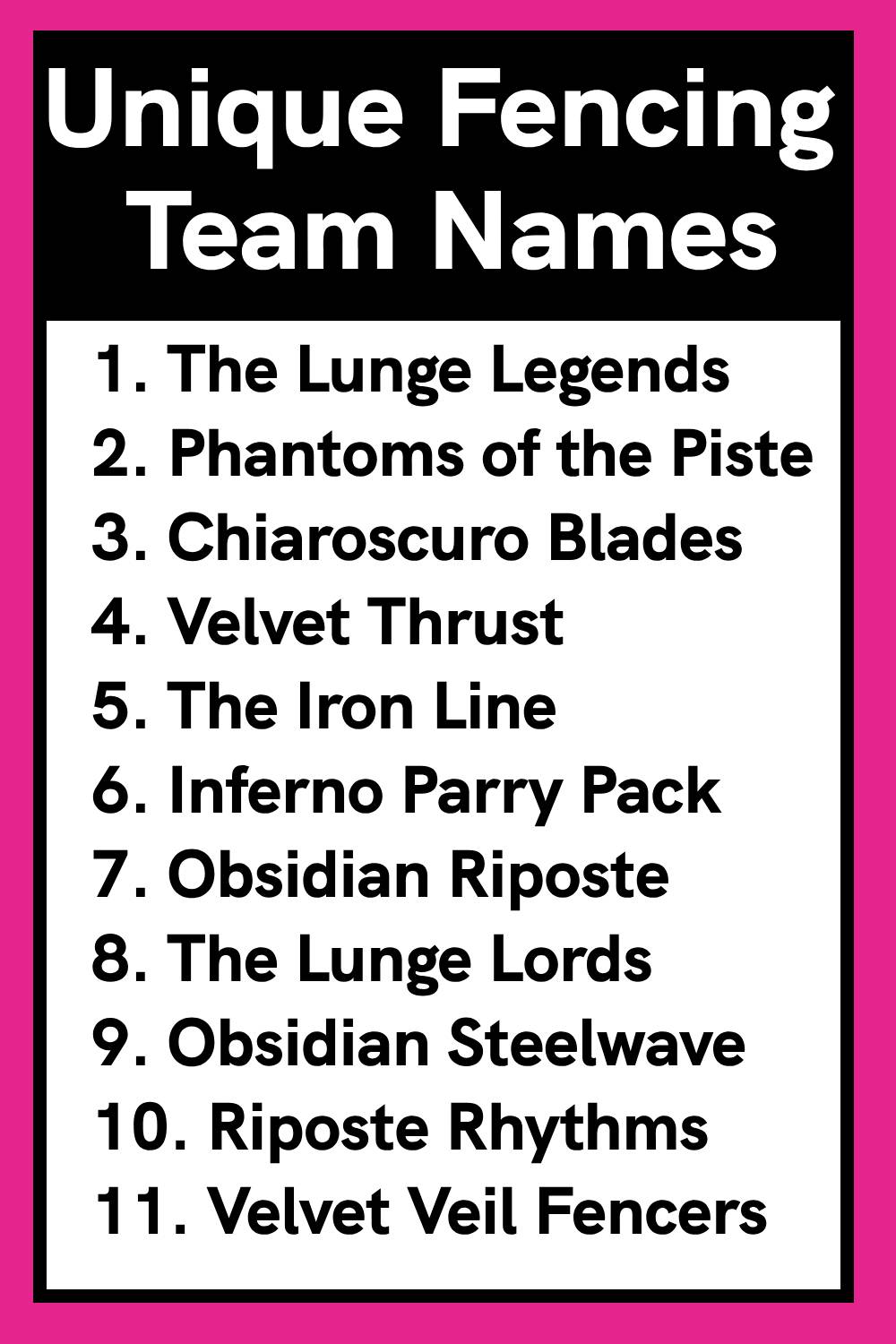 Unique Fencing Team Names