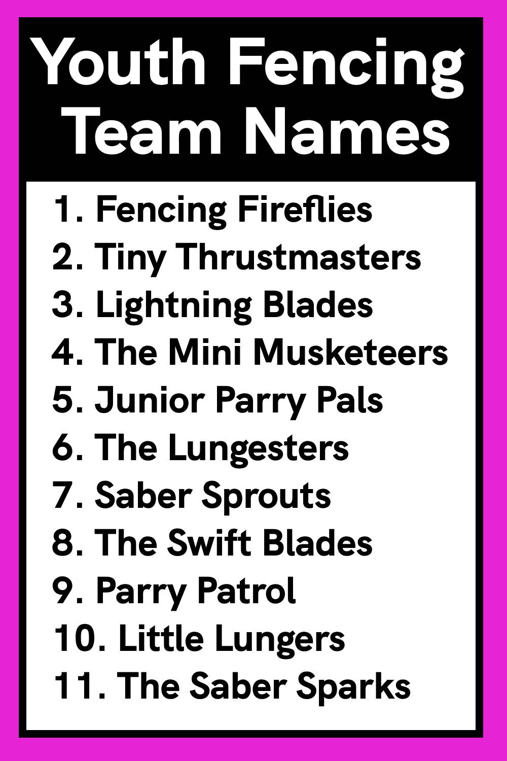 Youth Fencing Team Names