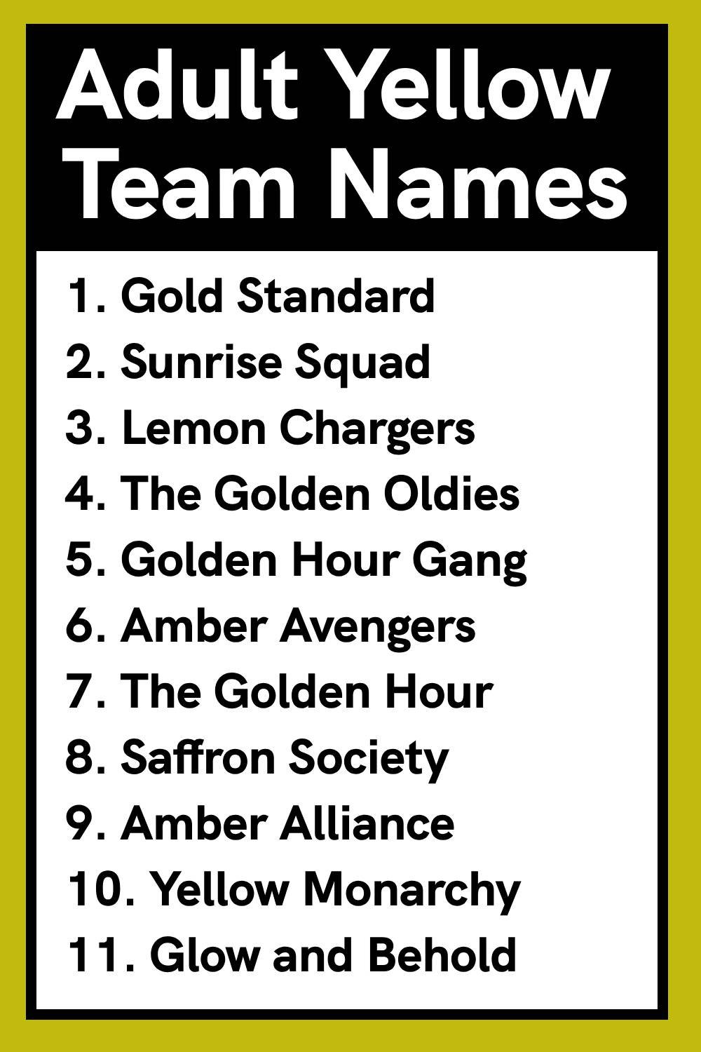 Adult Yellow Team Names