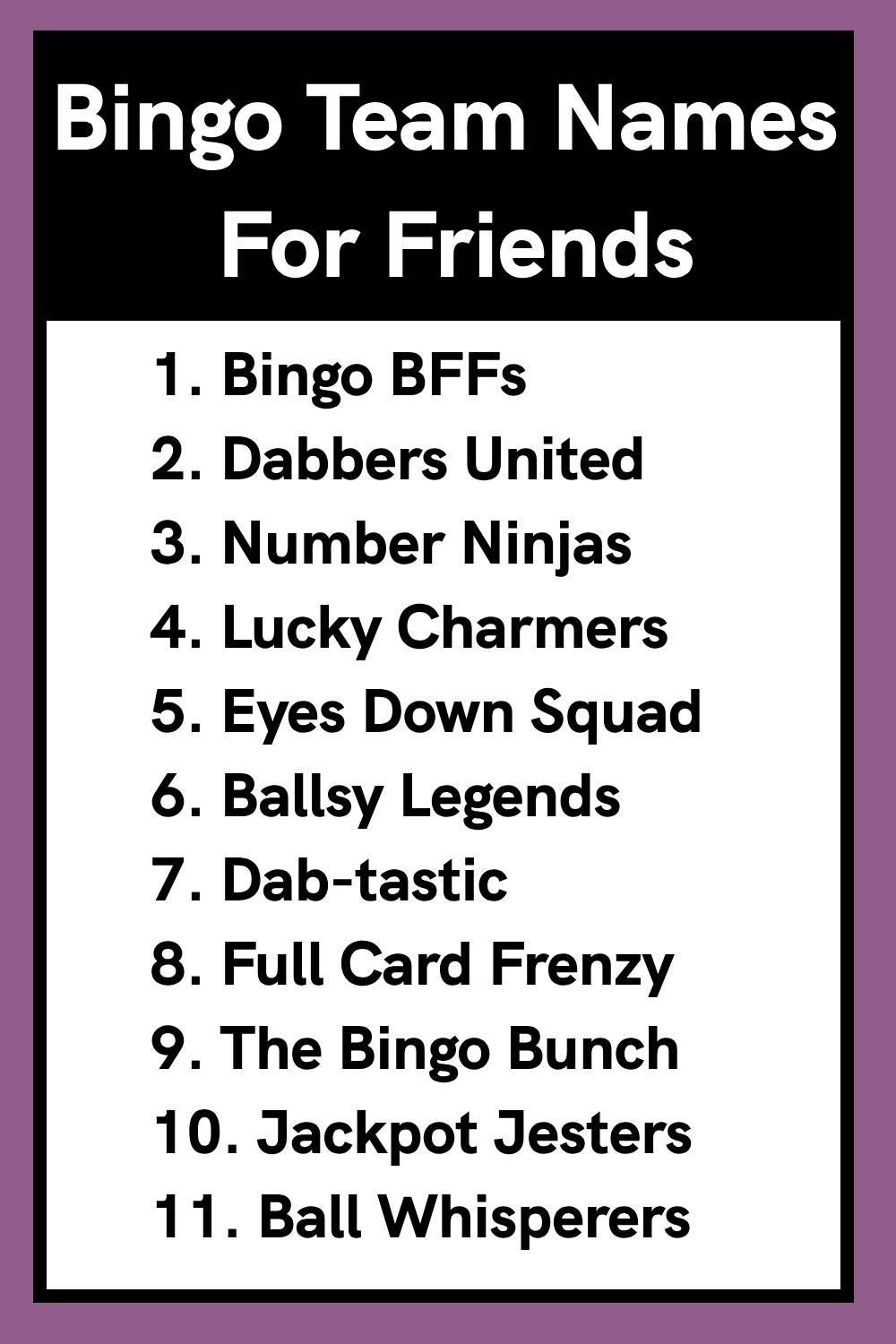 Bingo Team Names For Friends