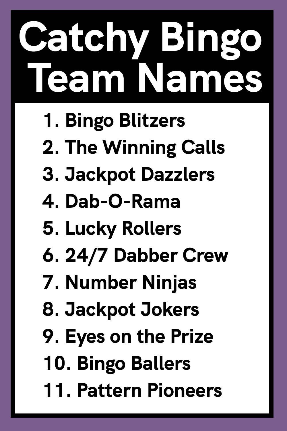 Catchy Bingo Team Names
