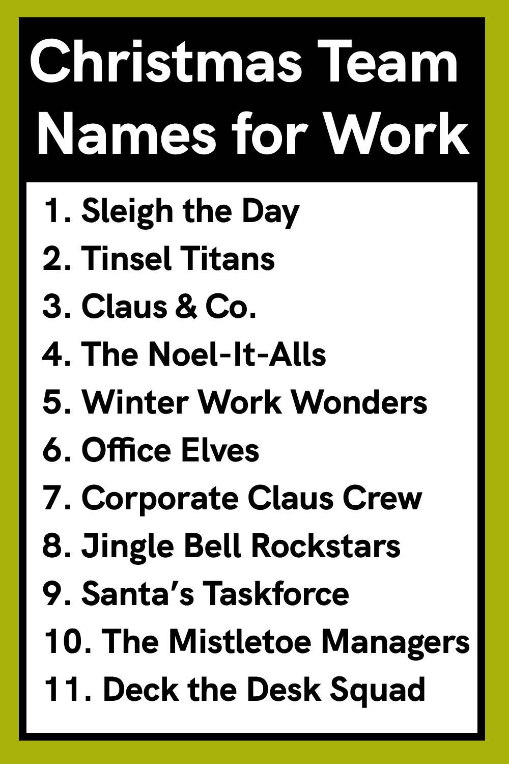 Christmas Team Names for Work