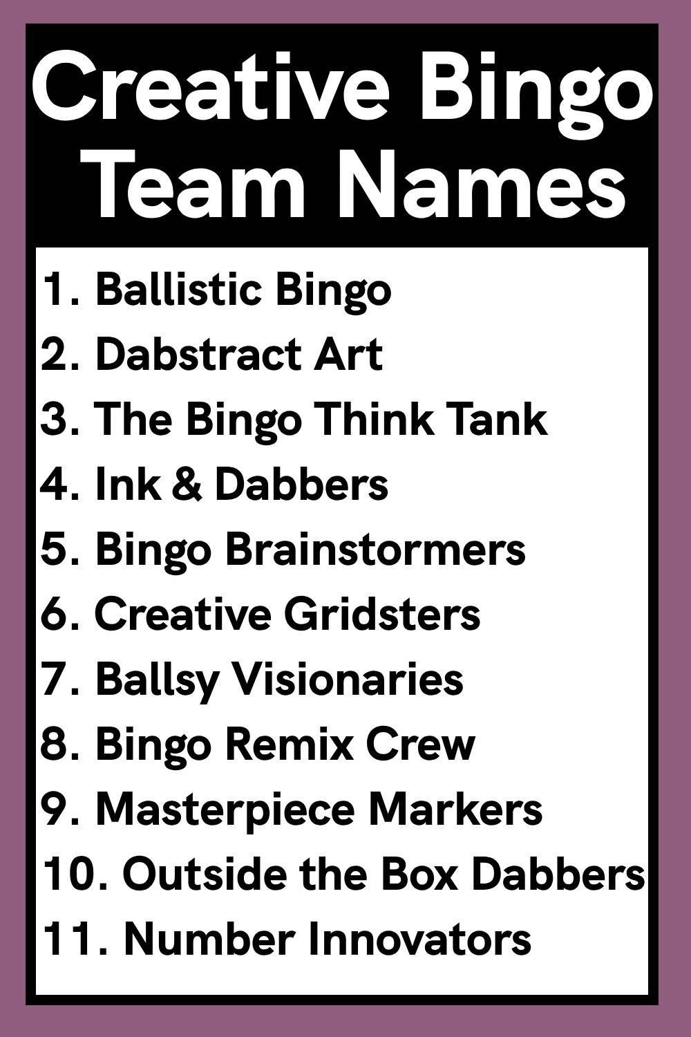 Creative Bingo Team Names