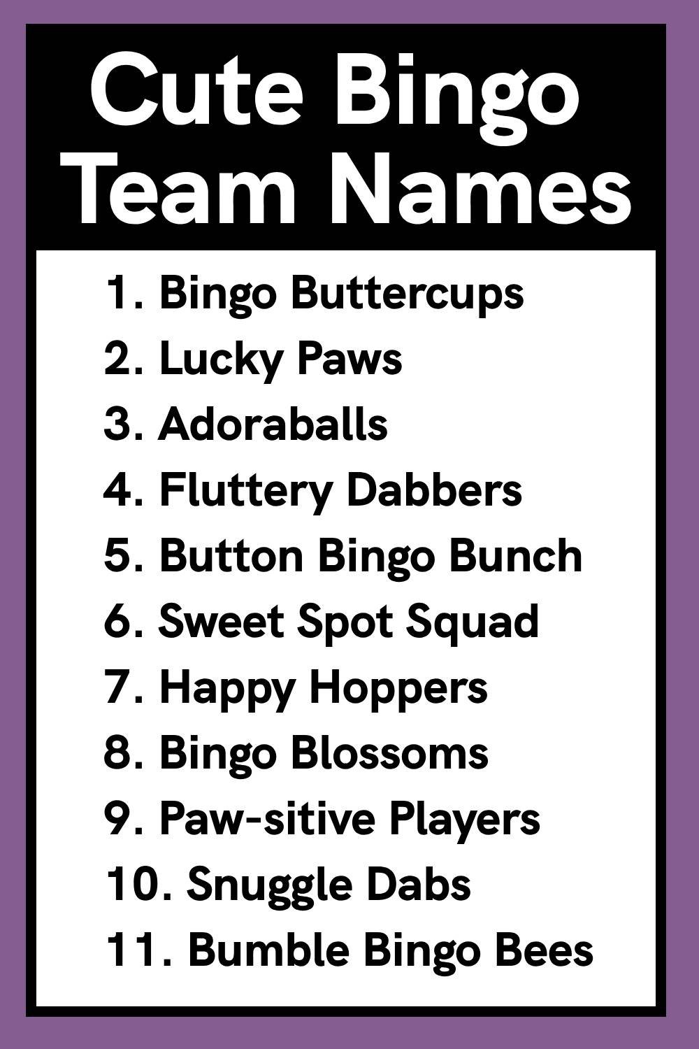 Cute Bingo Team Names