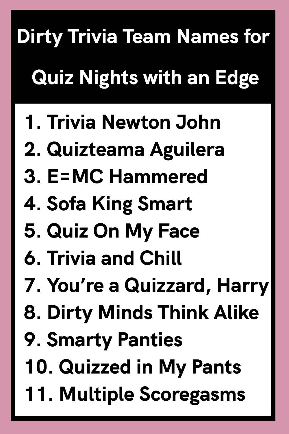 Dirty Trivia Team Names for Quiz Nights with an Edge