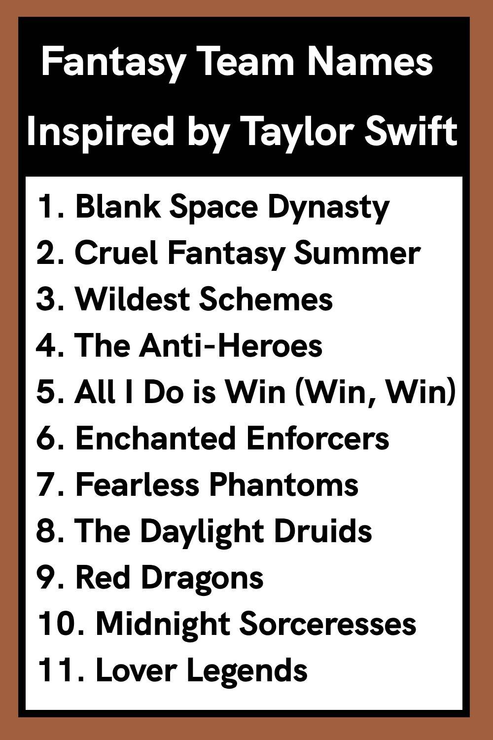 Fantasy Team Names Inspired by Taylor Swift