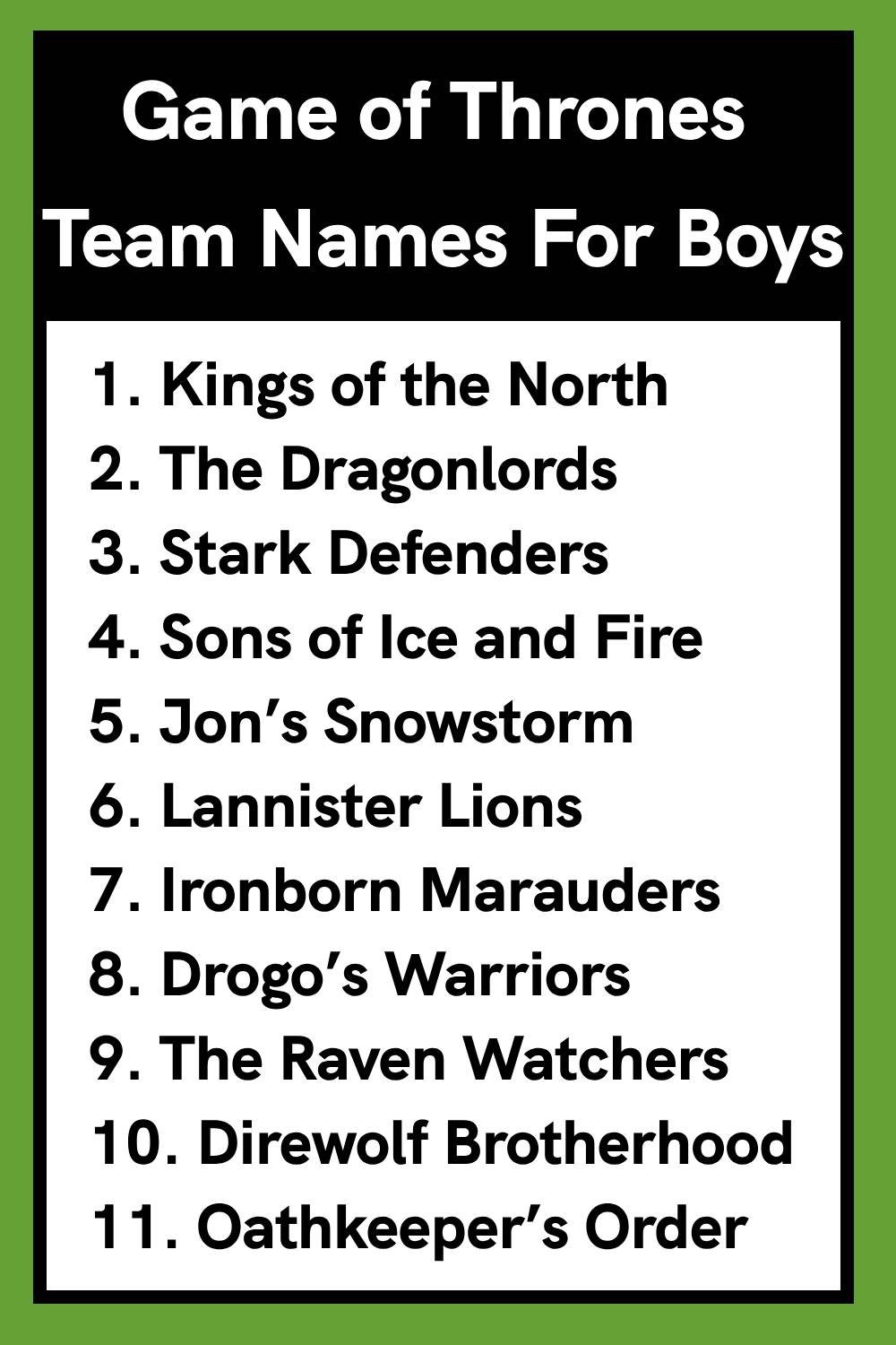 Game of Thrones Team Names For Boys