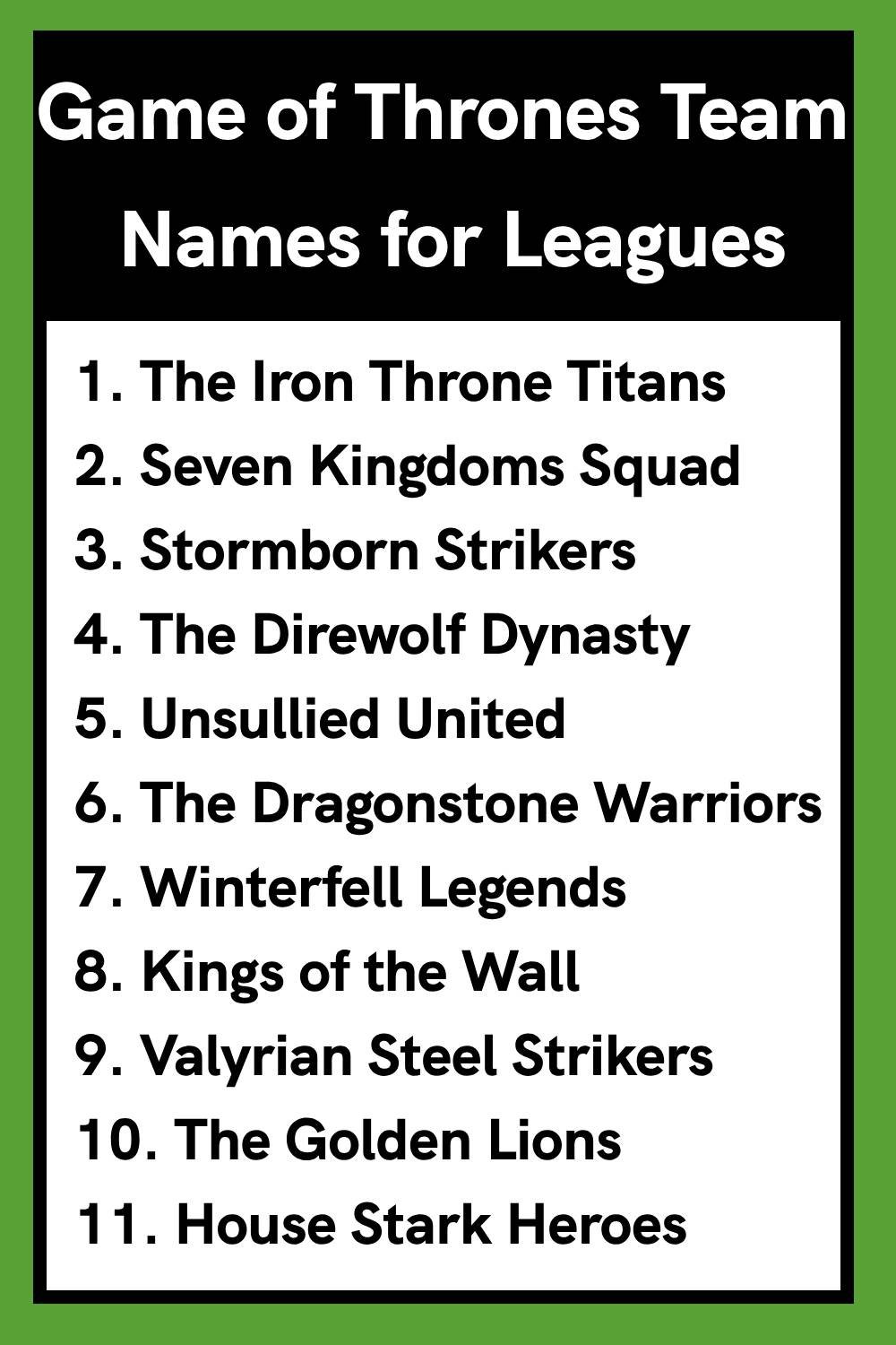 Game of Thrones Team Names for Leagues