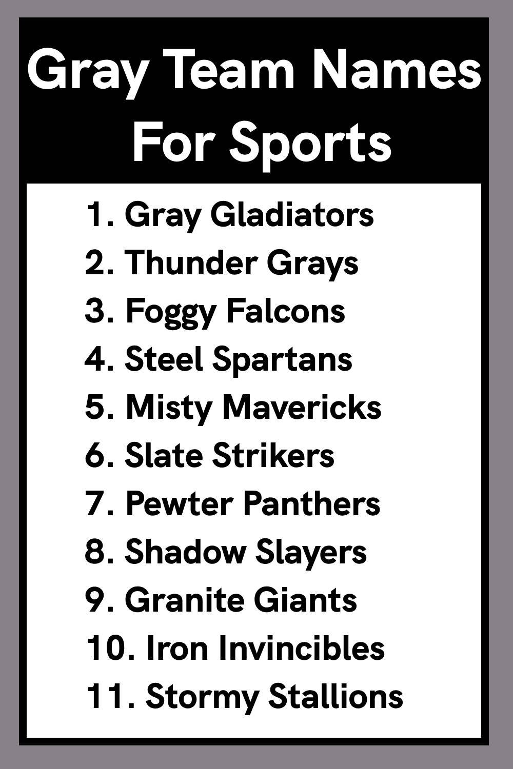 Gray Team Names For Sports