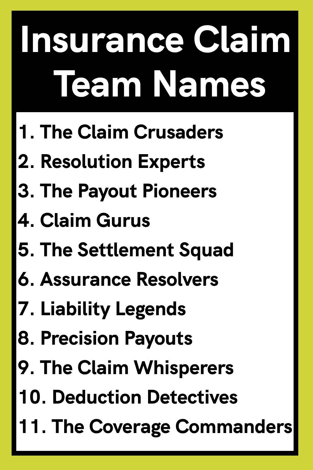 Insurance Claim Team Names