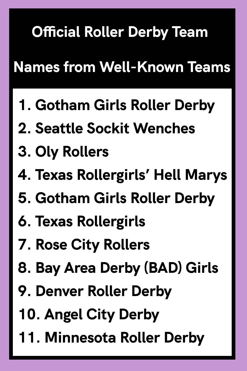 Official Roller Derby Team Names from Well-Known Teams