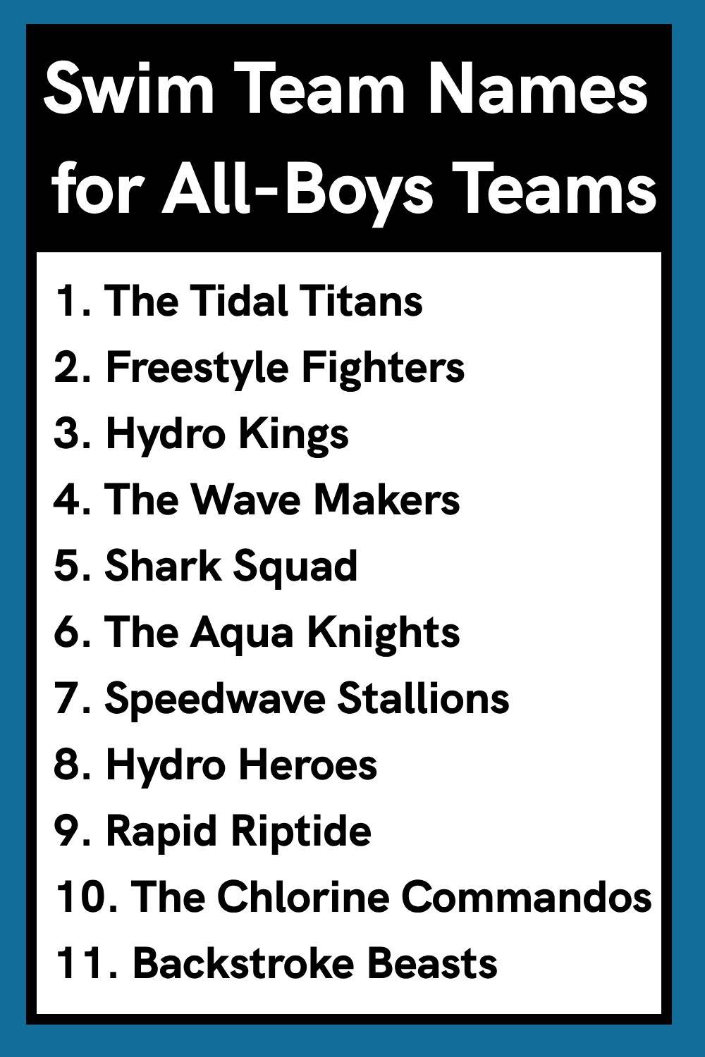 Swim Team Names for All-Boys Teams