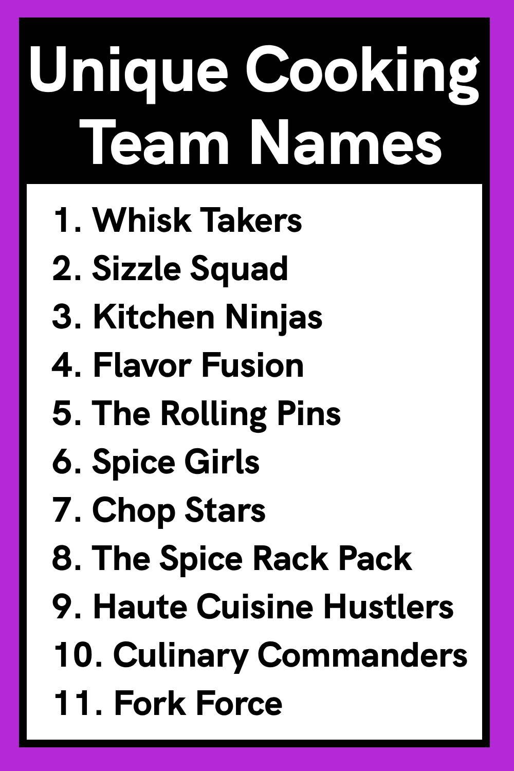 Unique Cooking Team Names