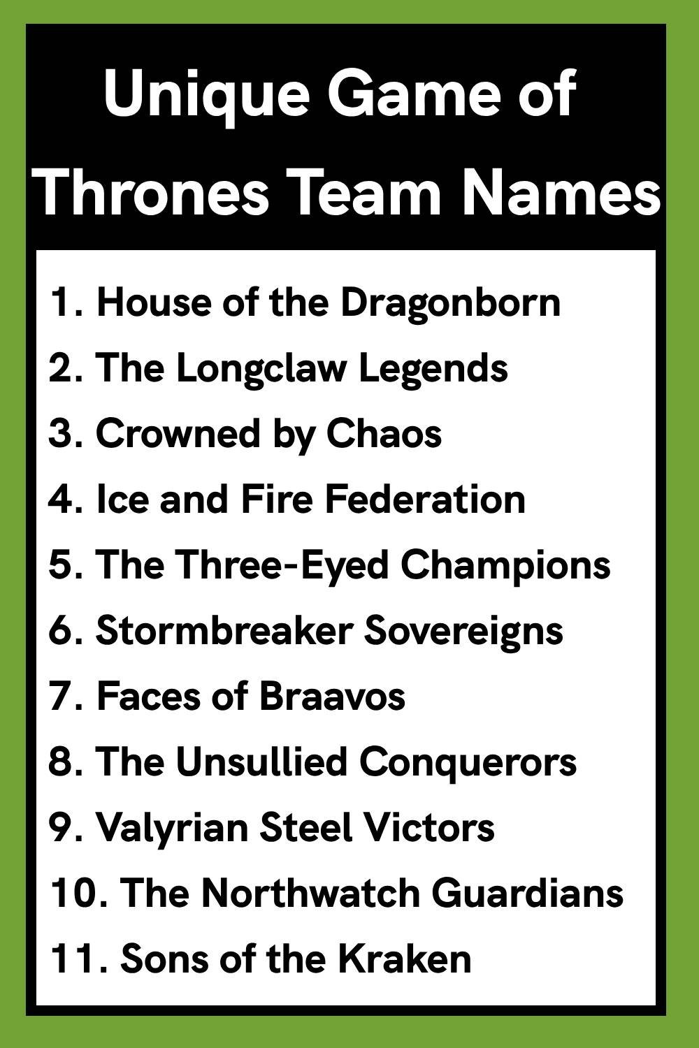 Unique Game of Thrones Team Names