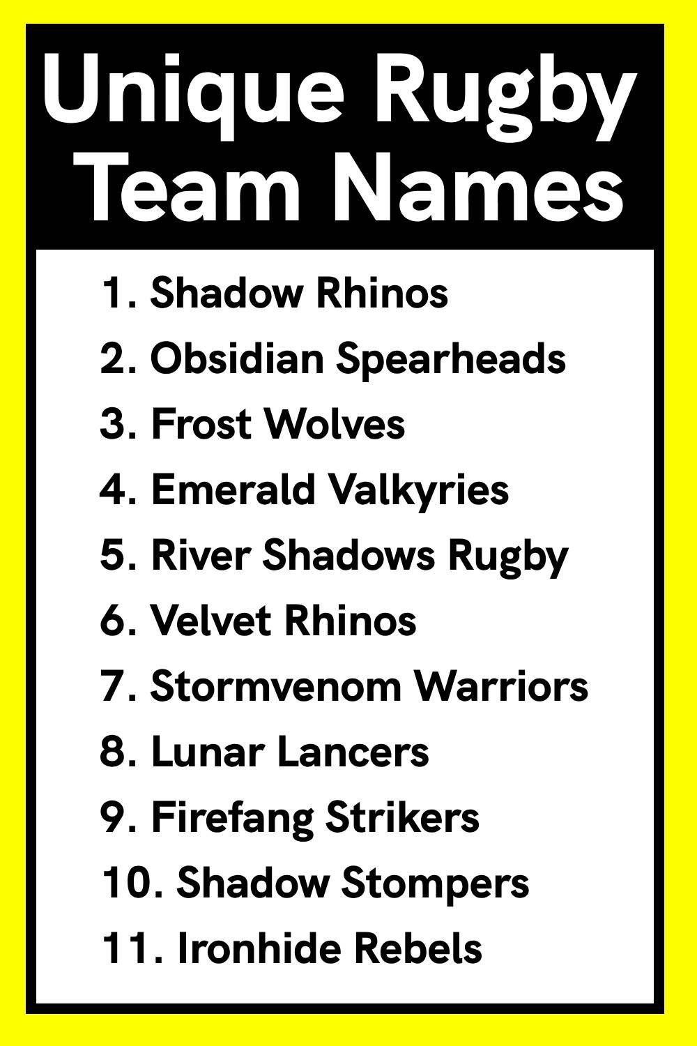 Unique Rugby Team Names