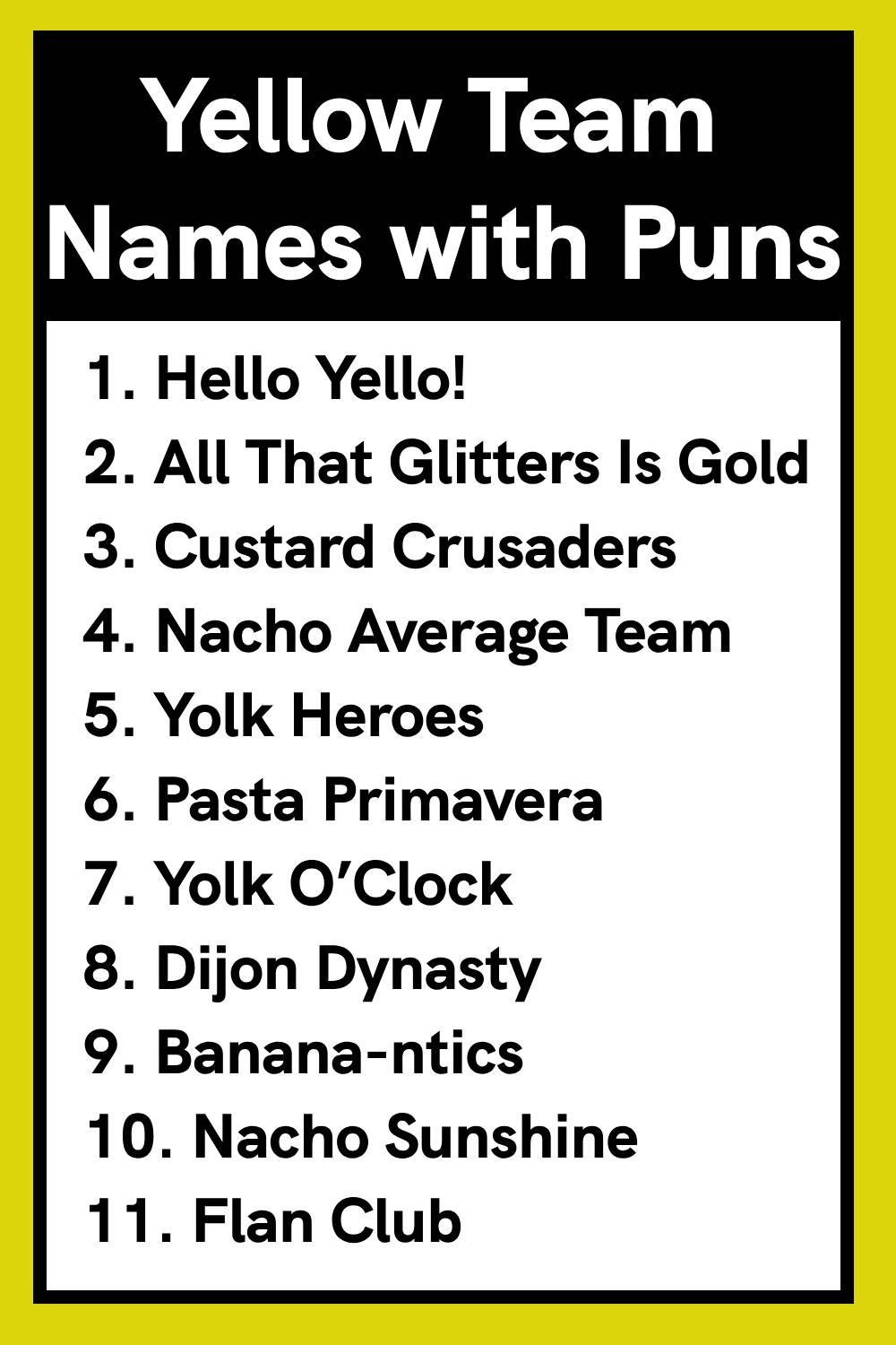 Yellow Team Names with Puns